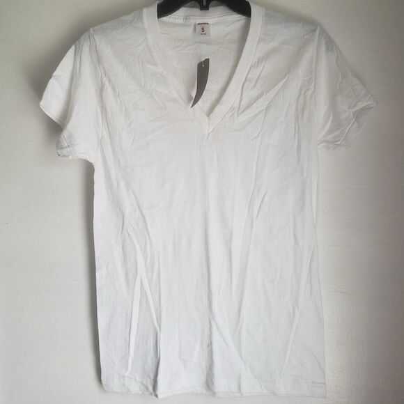 Vintage 90s Jockey Blank S V-Neck Shirt White Single Stitch Made in USA - Picture 1 of 4